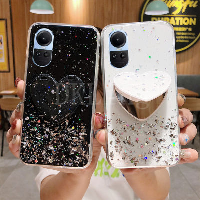 เคสโทรศัพท์ Oppo Reno 10 5G เคส OPPO Reno 10/10 Pro/ 10 Pro + หรูหราดาวแวววาวพื้นที่ฝาหลัง OPPO Reno 10Pro บวก5G กับการแต่งหน้ารักตัวยึดกระจก