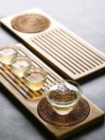 Solid Bamboo Wood Tea Tray Rattan Mat Rectangle Serving Table Plate Storage Dish for Ho Tea Plate Accessories Saucer