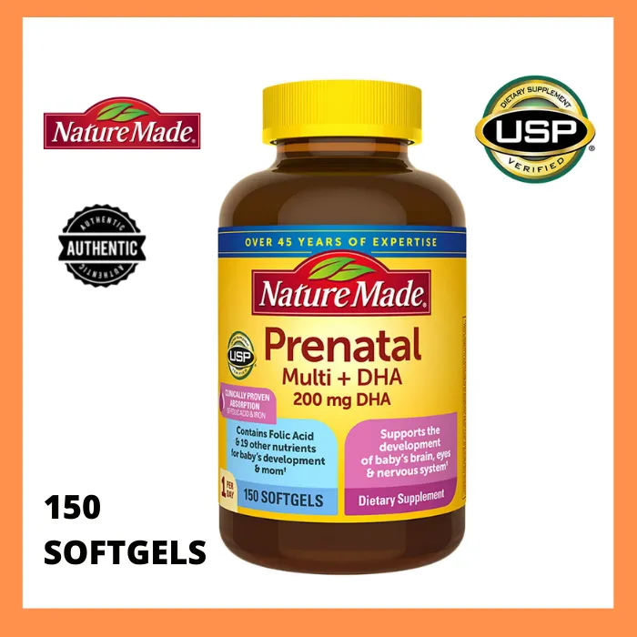 Nature Made Prenatal Multi + DHA 150 Softgels Folic Acid Baby