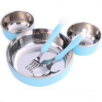 Children 304 Stainless Steel Bowl Spoon Fork Dinnerware Set Baby Traning Feeding Tableware Mickey Modeling Bowls Sets