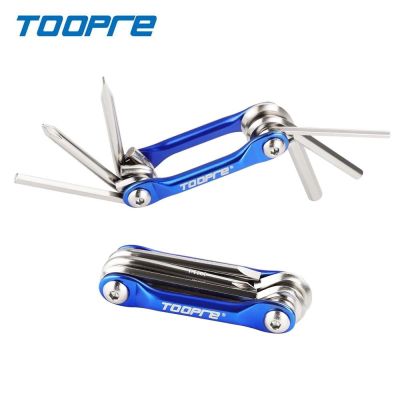 TOOPRE 6 in 1 ชุดเครื่องมือซ่อมจักรยานพกพาขนาดเล็ก ประแจหกเหลี่ยม 3mm/4mm/5mm/6mm ไขควงปากแฉก/ปากแบน