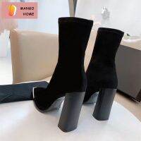 Good Look, Easy To Wear Not Tired Short Boots Thick Heel Middle Cut Stretch Socks Women