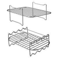 2ชิ้นอุปกรณ์เสริมสำหรับย่างสำหรับเตาอบสี่เหลี่ยมผืนผ้าทำความสะอาดง่ายมี4เสียบไม้ลิ้นชักคู่ไม่ติดปลอดภัยสแตนเลสบาร์บีคิวสร้างสรรค์กลางแจ้งชั้นวางหม้อทอด Air Fryer อเนกประสงค์