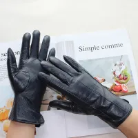 New womens leather gloves color short sheepskin striped velvet lining winter gloves for cold and warm