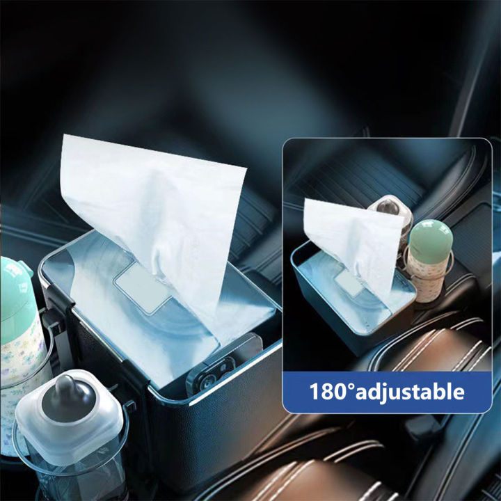 bef-กล่องเก็บของที่วางแขนในรถยนต์-อุปกรณ์จัดระเบียบภายในกล่องกระดาษทิชชู่พับได้พร้อมที่ใส่แก้วน้ำ