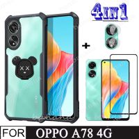 A78 OPPO 4กรัมเคสกันกระแทกสำหรับ OPPO A78 5กรัม A77s A76 A74 5กรัม A96 A95 A94 A57เลนส์กล้องถ่ายรูป A55ปกป้องหน้าจอ A54 A17 A17k A16 A15 A15s 4 In1แก้วและตัวยึดหมีแพนด้า