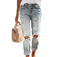 【CW】Women Fashion Mid Waist Boyfriend Big Ripped Hole Jeans Casual High Street Denim Pants Sexy Vintage Pencil Calca Jean Streetwear