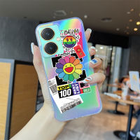 เคสโทรศัพท์พร้อมใช้สำหรับ Vivo Y27เคสโทรศัพท์สลายเลเซอร์ลายดอกทานตะวันดอกไม้ที่ได้รับความนิยมสีรุ้งโปร่งใสขอบบางเฉียบ TPU นุ่มเฉียบเคสกันกระแทกมีสีสันเคสบัตรเลเซอร์ในตัว