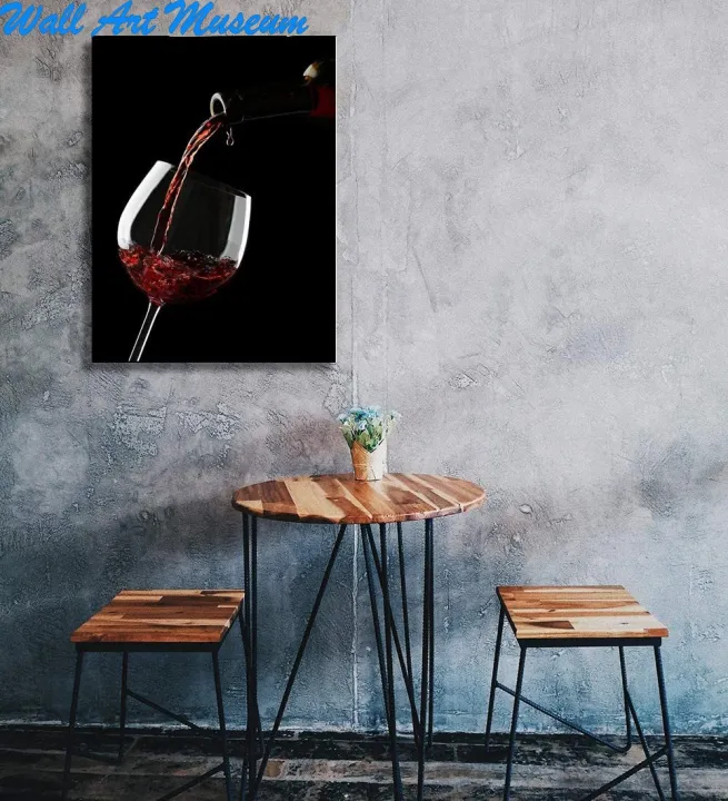 Kitchen Wine Bottle Canvas Wall Art Gallery Wrapped Tempting Red With Glass Picture Prints - Wine Cup Wall Decor
