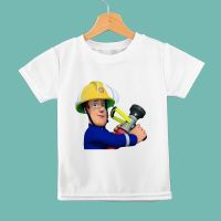 Fireman Sam Boys Clothes Summer Basic White T-shirts Eurpoe Fashion Trend Cartoon Toddler Tees Shirt Short Sleeve Streetwear