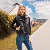 ♞☑ Speed sell pass black cotton-padded jacket vest sleeveless collar stretch of new fund of 2022 autumn winters with PU cotton-padded clothes waistcoat jacket female