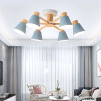 Nordic solid wood chandelier living room E27 bulb ceiling lamp bedroom chandelier lamp hotel restaurant modern lamp lighting