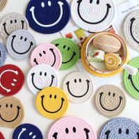 Smile Placemat Cotton Thread Woven Cotton String Dining Table Cushion Coasters Smiley Face Heat Proof Mat Coffee Table Decor