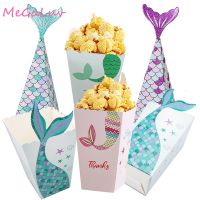 6/5pcs Purple Green Mermaid Popcorn Boxes Candy Bags Holder Popcorn Containers for Kids Mermaid Party Birthday Party Supplies