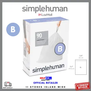 Simplehuman Code B Custom Fit Liners Tall Kitchen Drawstring Trash Bags, 6 Liters - 90 count