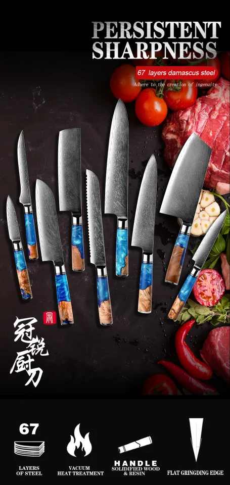 Professional Azure Chef Knife Set with Blue Resin Handle