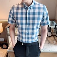 ฤดูร้อนผ้าฝ้ายเสื้อลายสก๊อตสำหรับผู้ชายขนาดบวก4XL แขนสั้นบาง camisa masculina แฟชั่นสังคมธุรกิจชายชุดเสื้อ