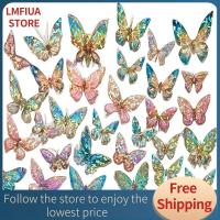 LMFIUA STORE สติกเกอร์รูปผีเสื้อแบบโฮโลแกรม2สี60ชิ้นของตกแต่งสติกเกอร์เงารูปลอกสำหรับสมุดติดรูป