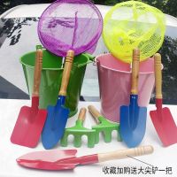 【Ready】? Childrens beach toy set combination sand digging iron shovel bucket telescopic fishing fishing net bag insect net outdoor