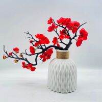 Plastic Pot Plant Silk Cloth Simulated Plum Blossom Wintersweet With Flower Pots