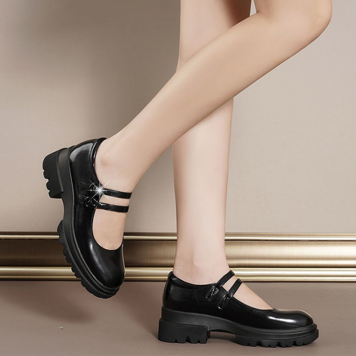 รองเท้าชั้นเดียวพื้นหนาผู้หญิง-2023-รองเท้าหนังขนาดเล็กหัวกลมแบบใหม่สำหรับฤดูใบไม้ผลิและฤดูใบไม้ร่วงรองเท้าผู้หญิง-mary-jane-ย้อนยุคพร้อมหัวเข็มขัดสายเดียว