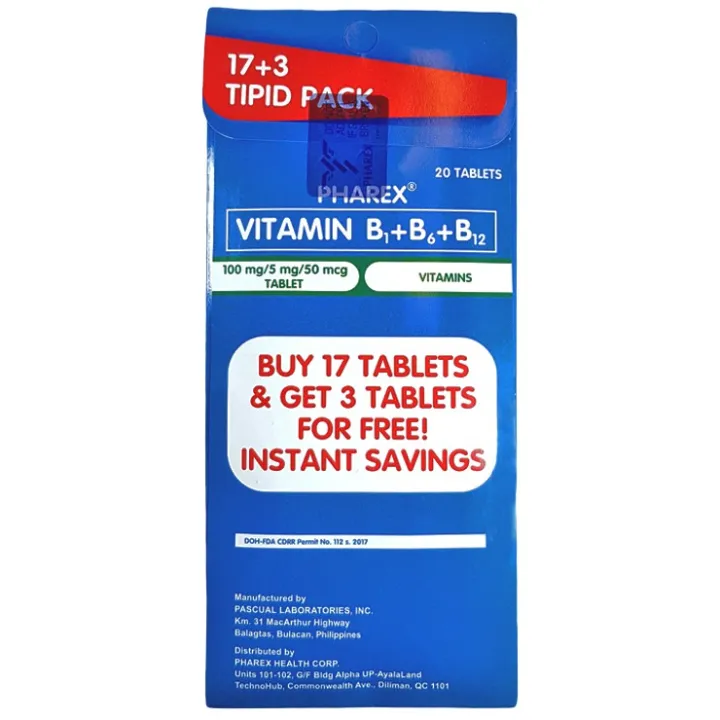 Pharex Vitamin B1+B6+B12 (20 Tablets) 100 Original