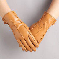 Women Real Sheepskin Leather Gloves Female Winter Warm Genuine Leather Long Glove Casual Neck Warmer Femme