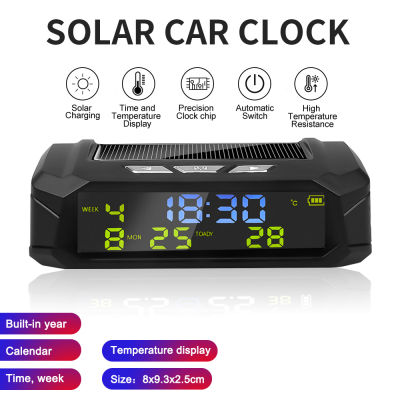 รถนาฬิกา USB พลังงานแสงอาทิตย์ค่าใช้จ่ายสมาร์ทนาฬิกาดิจิตอลปฏิทินเวลาอุณหภูมิจอแสดงผล LED รถยนต์อุปกรณ์ตกแต่งภายในเริ่มต้นอัตโนมัติ