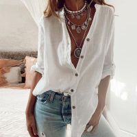 blouses women new style 2023 blouses women semi formal S-5XL Oversized Autumn Cotton Linen Shirt Fashion Button Up Women Shirts White Casual Loose Tops Solid Rollable Sleeve Top Blusa