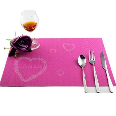 Loving Heart Rose Pattern PVC Hotel Dining Table Mat Disc Bowl Pad Waterproof Slip-Resistant Placemat