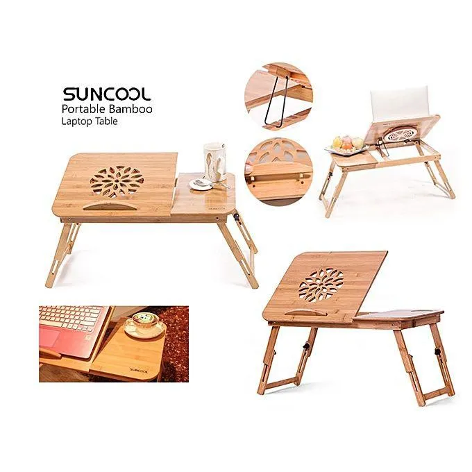 Bamboo Wood Portable Folding Bed Laptop Table Stand Computer (ONE HOLE