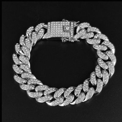 Hip Hop Shiny Cuban Link Chain Bracelets Women Men Gold Color Rhinestone Iced Out Chain Bracelets Punk Wristband Jewelry Gift