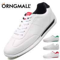 ORNGMALL รองเท้าผ้าใบลำลองสีขาวสำหรับผู้ชาย,รองเท้าคลาสสิกลำลองรองเท้าผ้าใบใส่ได้ทั้งชายและหญิงสำหรับฤดูใบไม้ร่วงรองเท้าผ้าใบหนังใหม่รองเท้าแฟชั่นผู้หญิงและผู้ชาย Cortez รองเท้ากีฬา36-44