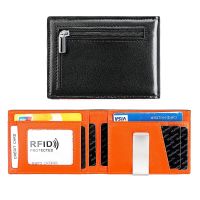 RFID ปิดกั้นผู้ถือบัตรหนังแท้สำหรับผู้ชาย Minimalism ธุรกิจผู้ถือบัตรเครดิตกระเป๋าสตางค์บัตรปกกระเป๋าซิป