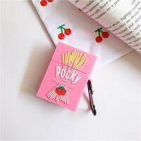 เคสกันกระแทกหูฟังปลอกซิลิโคนสำหรับ Airpods 2 1,3d สตรอเบอร์รี่ Glico Pocky คุกกี้ชุดหูฟังบลูทูธไร้สายแหวน