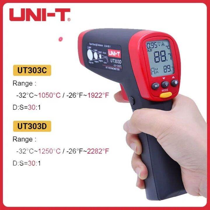 uni-t-ut303d-เครื่องวัดอุณหภูมิ-เลเซอร์วัดอุณหภูมิ-วัดความร้อน-เลเซอร์คู่-ของแท้-สินค้าพร้อมส่ง