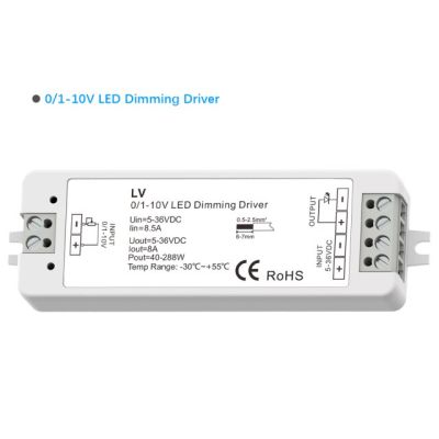 ตัวควบคุมหรี่แสงไฟ Led ขนาดเล็ก0/1-10V 1ช่อง Dc 5V 12V 36V Pwm 8a แรงดันไฟฟ้าขาออก288W 1ช่อง0-10V หรี่แสง Lv