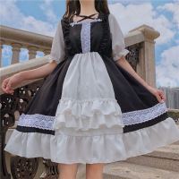 Dress Women Pink Lace Lantern Sleeve Korean Style Harajuku Lolita Cosplay Sweet Cute Girl Party Slim Kawaii Gothic Vintage Dress