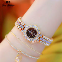 BS Bee Sister ผู้หญิงขายร้อนนาฬิกานำเข้า Rhinestone เพชรเกรอะกรังแฟชั่นหรูหราสแตนเลสควอตซ์นาฬิกาข้อมือของขวัญที่สง่างามสำหรับผู้หญิง-ทองสีฟ้า