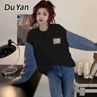 Du Yan เสื้อกันหนาวถัก2ชิ้นสำหรับผู้หญิง,เสื้อกันหนาวเสื้อเดนิมย้อนยุคญี่ปุ่น