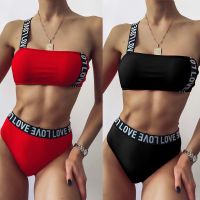 [COD] Foreign trade AliExpress ladies solid LOVE strip split swimsuit sexy bikini LZ26