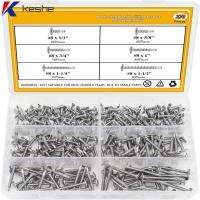 KESHE 270Pcs #8 สกรูเกลียวปล่อยสำหรับโลหะ 410สแตนเลสสตีล หัวเวเฟอร์ สกรูเจาะด้วยตนเอง สกรูเกลียวปล่อย สกรูยึดหัวฟิลิปส์ดัดแปลง สกรูโลหะแผ่น แผ่นโลหะแผ่น