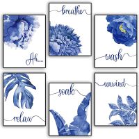 6 pcs Relax Soak Unwind Breathe Bathroom Decor, Bathroom Wall Decor, Unframed Photos, Flower Art Pictures 8 X 10 Inch