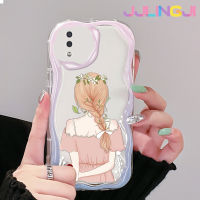 Jjlingji เคส A10 M11ปลอกสำหรับ Samsung กาแลคซีเคสแฟชั่นด้านหลังเงาผู้หญิงลายเนื้อครีมขอบคลื่นเคสมือถือกันกระแทกแบบใสนิ่มเคสโปร่งใสลายกล้องถ่ายรูปสุดสร้างสรรค์เคสป้องกันซิลิกาเจล