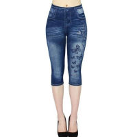 Jeggings For Women S Short Leggings 4  3 Perfect Fit Faux Jeans Legging Summer Breeches Stretch High Waist Pants Printed...