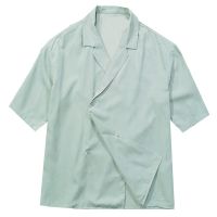 Spanish foreign trade satin peach skin robe summer mens thin casual Cuban collar short-sleeved shirt 【JYUE】