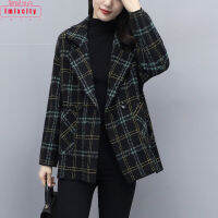 IMIXCITY ผู้หญิงสั้น Pea Coat Retro อินเทรนด์ลายสก๊อตเสื้อคอปก Elegant Slim Fit Single-Breasted Warm Jacket