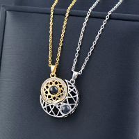 2 PCS/Set Fashion Couple Matching Necklace Sun Moon Necklaces for Lovers Gift Heart Magnetic Paired Geometry Pendant Jewelry