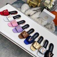 2023 VersaceˉSummer Classic Hardware Buckle Decoration Square Head Fashion Comfortable Flat Bottom Leather Slippers