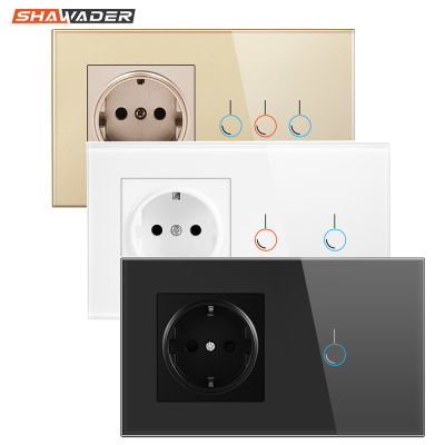 Light Switch Tempered Glass Touch Panel 123 Gang Modular EU Plug Socket 146 Lamp Conjoined Electric Outlets for Office Home